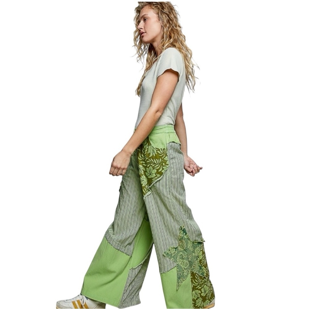 POL Ivy Oaks  Patchwork Wide-Leg Pants in Pistachio - Picture 2 of 5